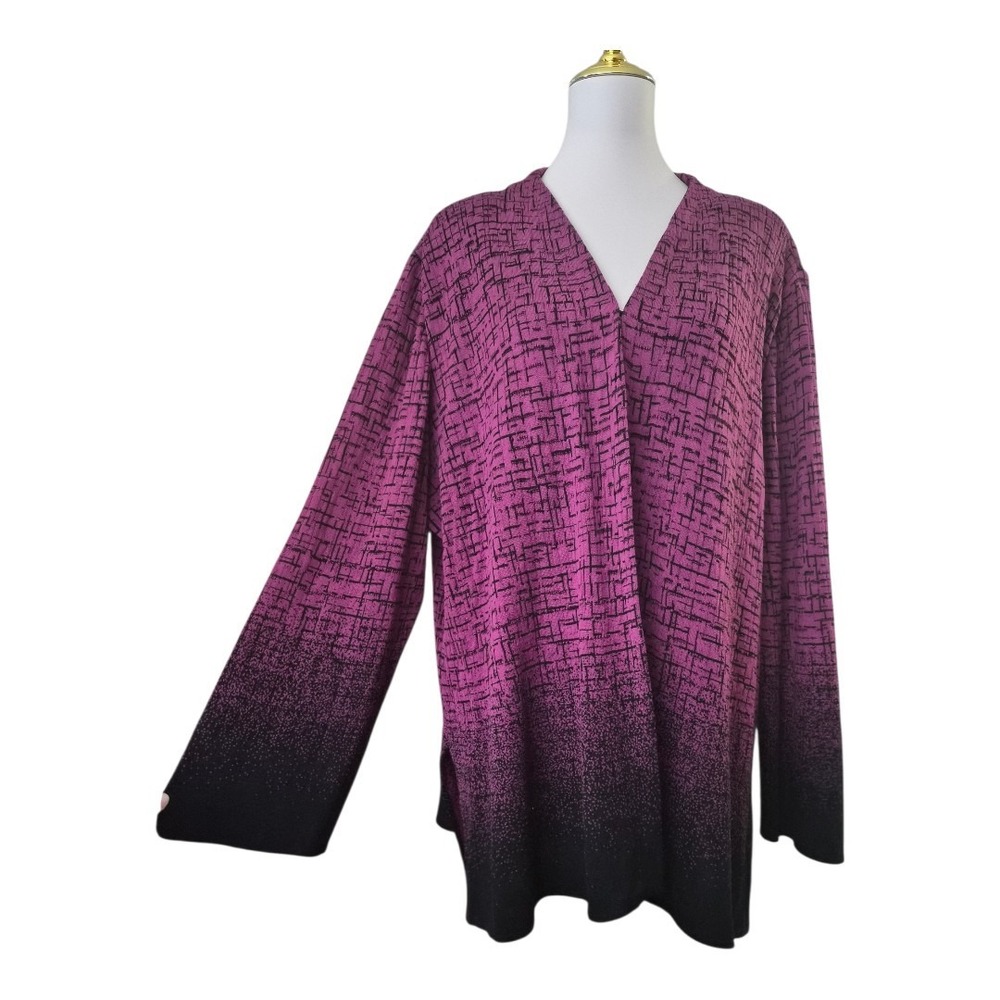 Ming Wang Knit Open‎ Front Cardigan Jacket Pink Black Ombre Geometric Pattern 3x